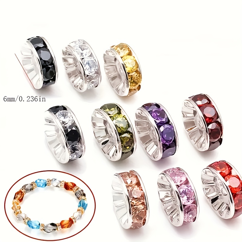 Rhinestone Inlaid Rondelle Round Loose Spacer Beads Crystal - Temu