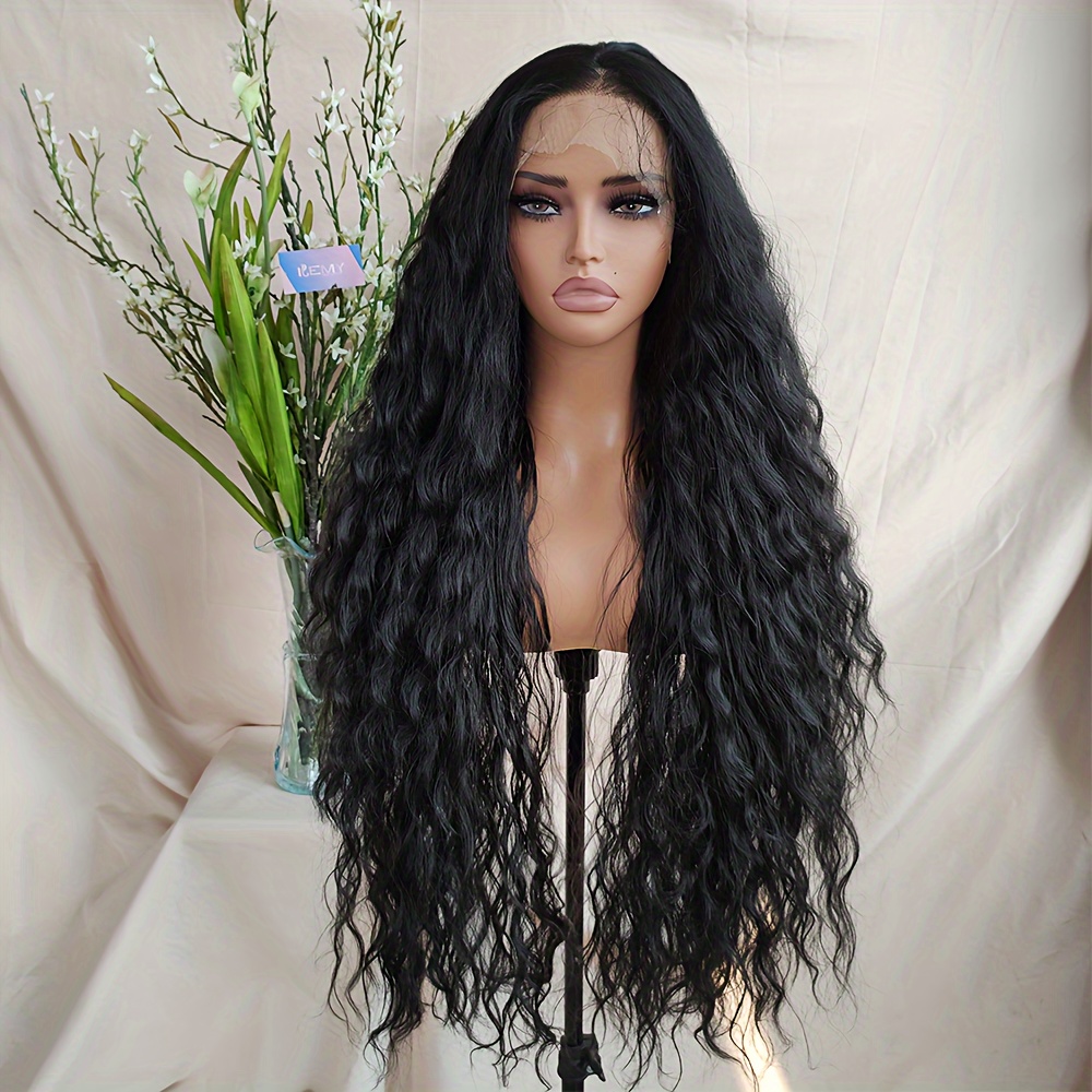 Chocolate Brown Wig 34 Inch Synthetic Lace Wig Natural Hairline Fluffy Long Curly Wig 13 6 Lace Wig For Women Daily Party Use