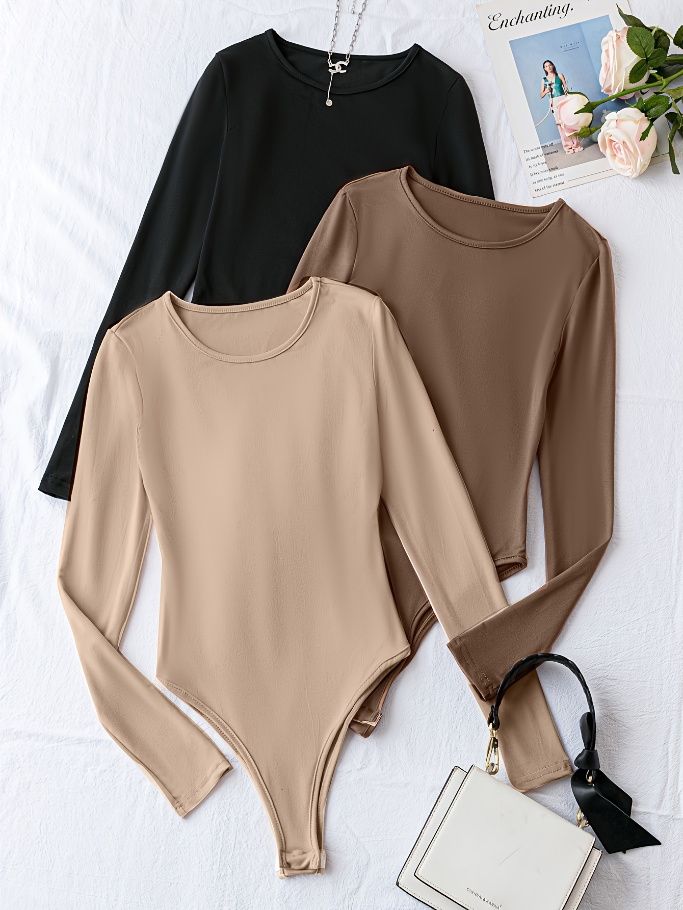 OQQ Women's 2 Piece Bodysuits Sexy Backless Round Neck Long Sleeve Ribbed  Tops Bodysuits : : Clothing, Shoes & Accessories
