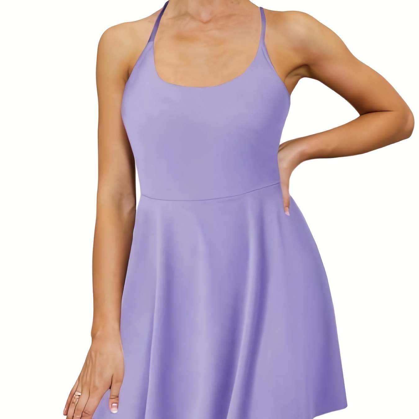 

Women's Activewear: 2-in-1 Solid Spaghetti Strap Sports Dress With Inner Pocket For Workout, Tennis, And Golf!