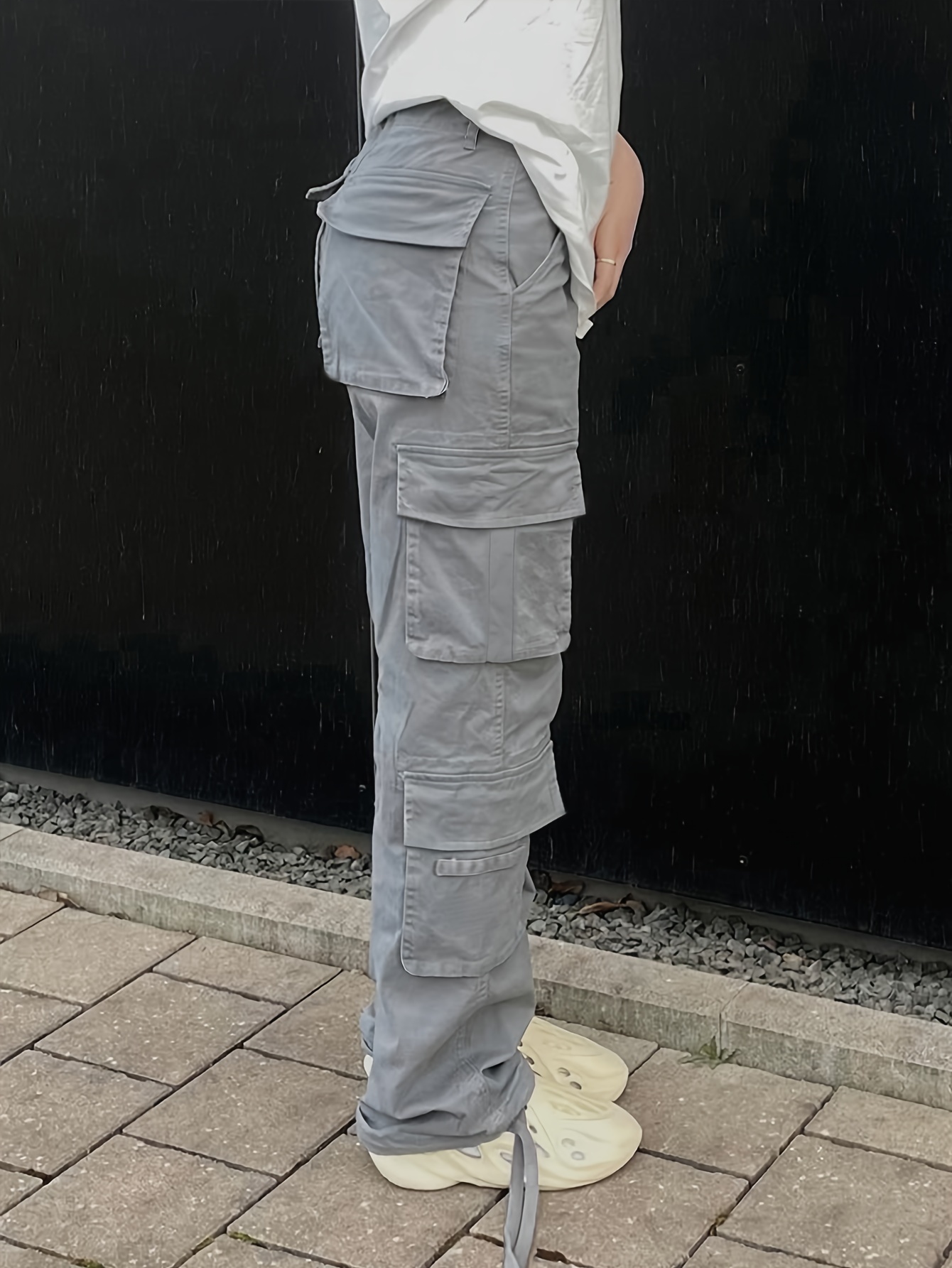 Flap Pockets Cargo Pants Casual Solid Color Straight Leg - Temu Canada