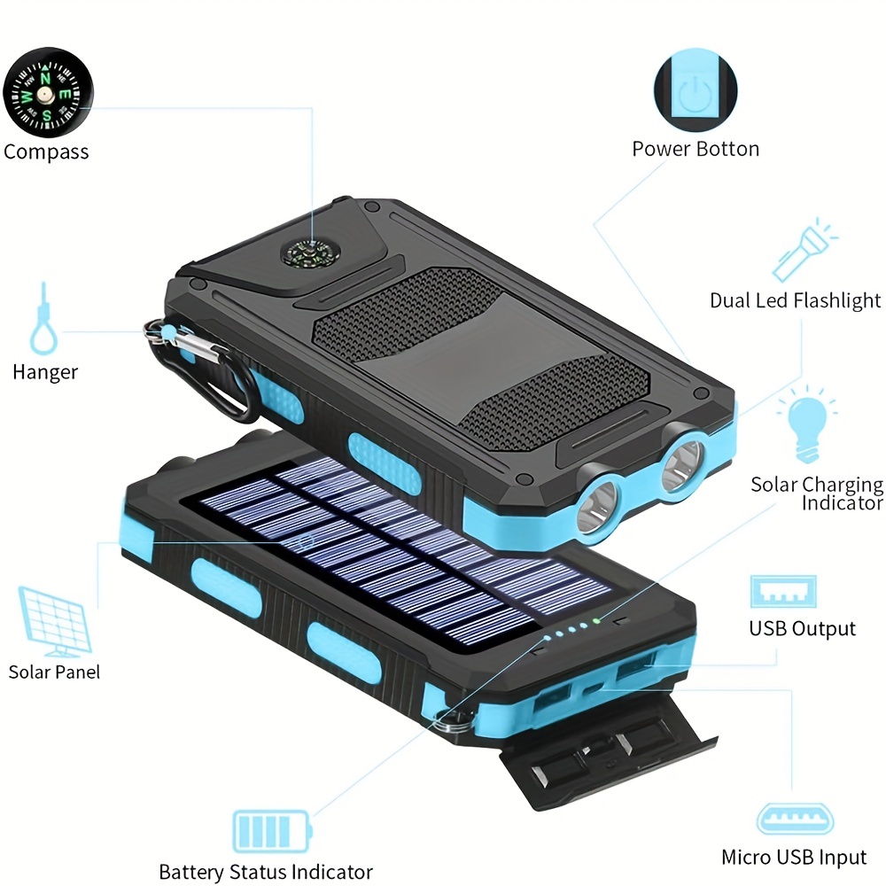 Cargador portatil de bateria externa para telefono 10000mAh Power Bank  solar NEW