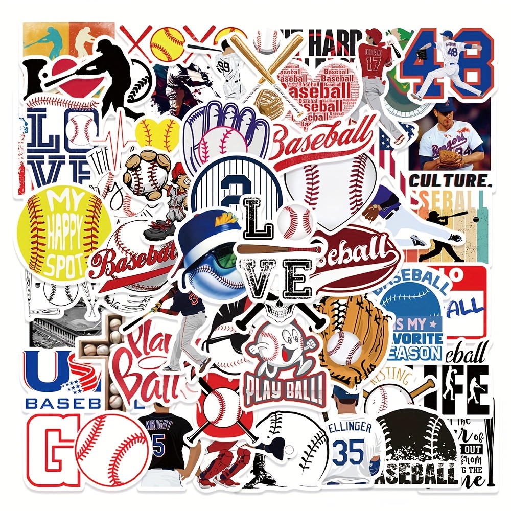 50pcs Baseball Sticker Sports Stickers for Baseball Theme Party Birthday Party Supplies,Teens Decorations Stickers for Laptop, Bike Guitar