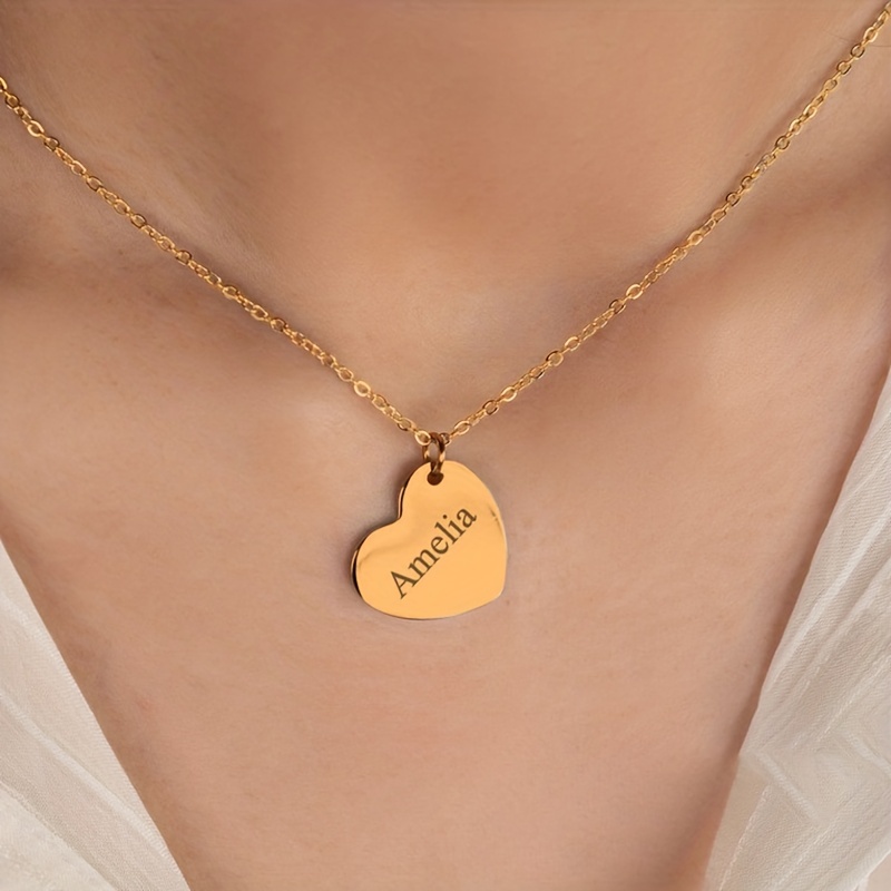 Personalized Engraved Heart Shape Stainless Steel Pendant Necklace