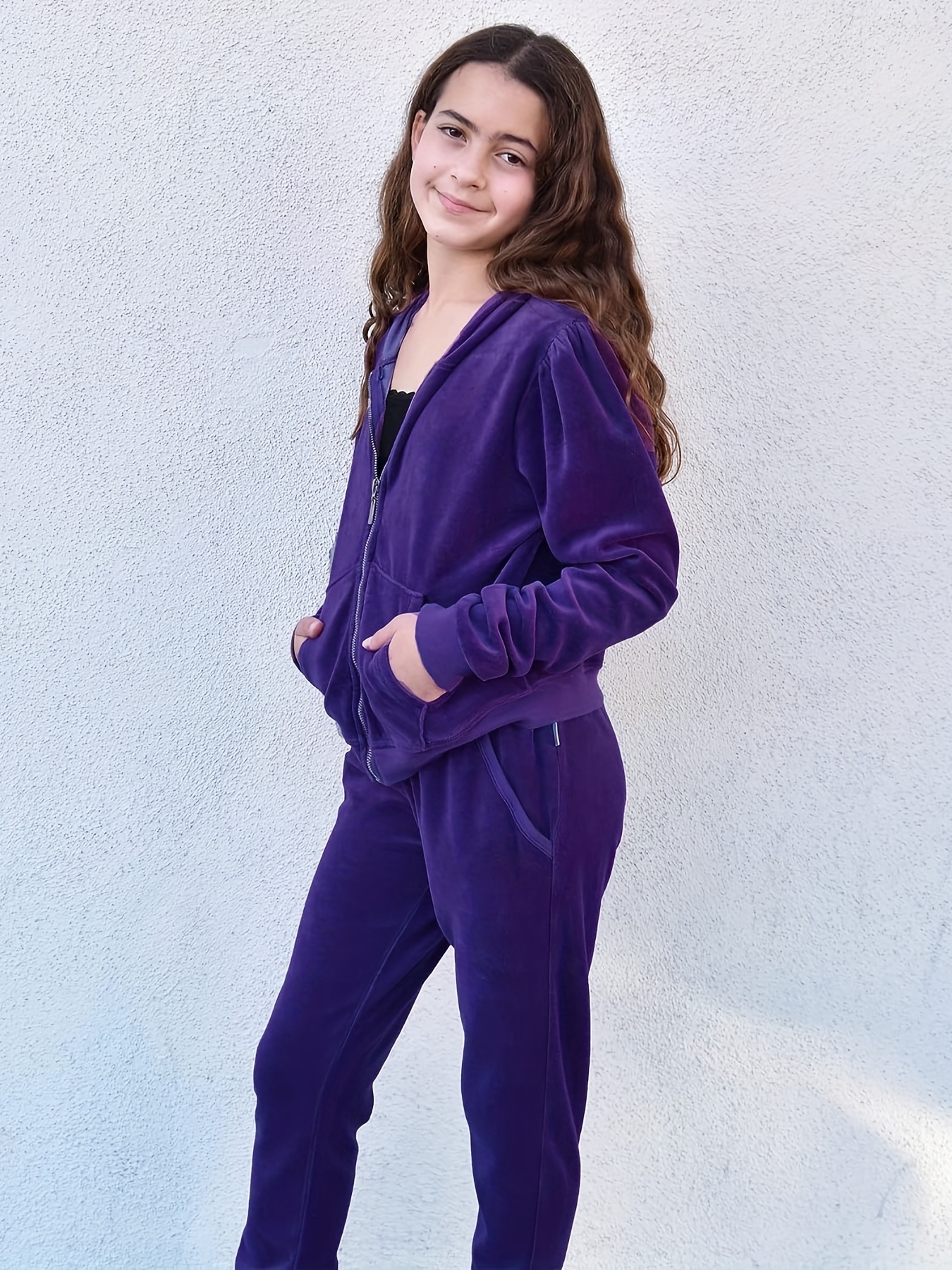 Outfits Girls Velour Tracksuit Hoodie Jogger Set Sweatsuit - Temu Canada