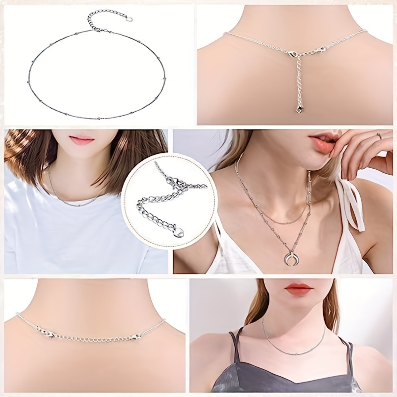 3 Pcs Sterling Silver Necklace Extender Silver Bracelet Extender Anklet  Necklace Extension Chains for Jewelry Making(1 2 3 Inch, White Gold Plated)