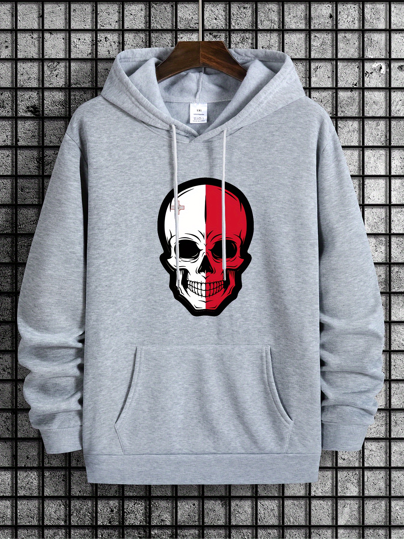 Plus Size Men's No Problem Skull Print Casual Hoodie - Temu