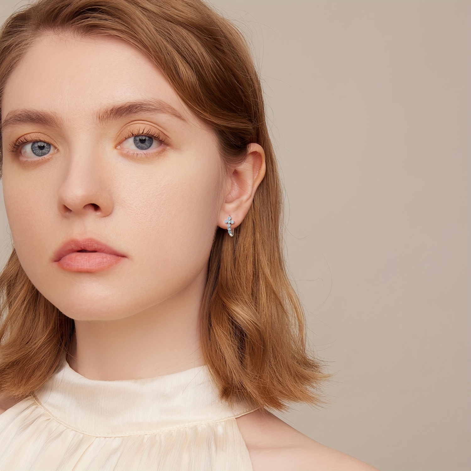 925 Silver Cross Pattern Turquoise Hoop Earrings Bohemian Style