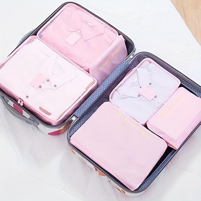 6pcs Travel Storage Bag Set for Clothes Luggage Packing Cube Organizer Suitcase, Size: One size, Pink