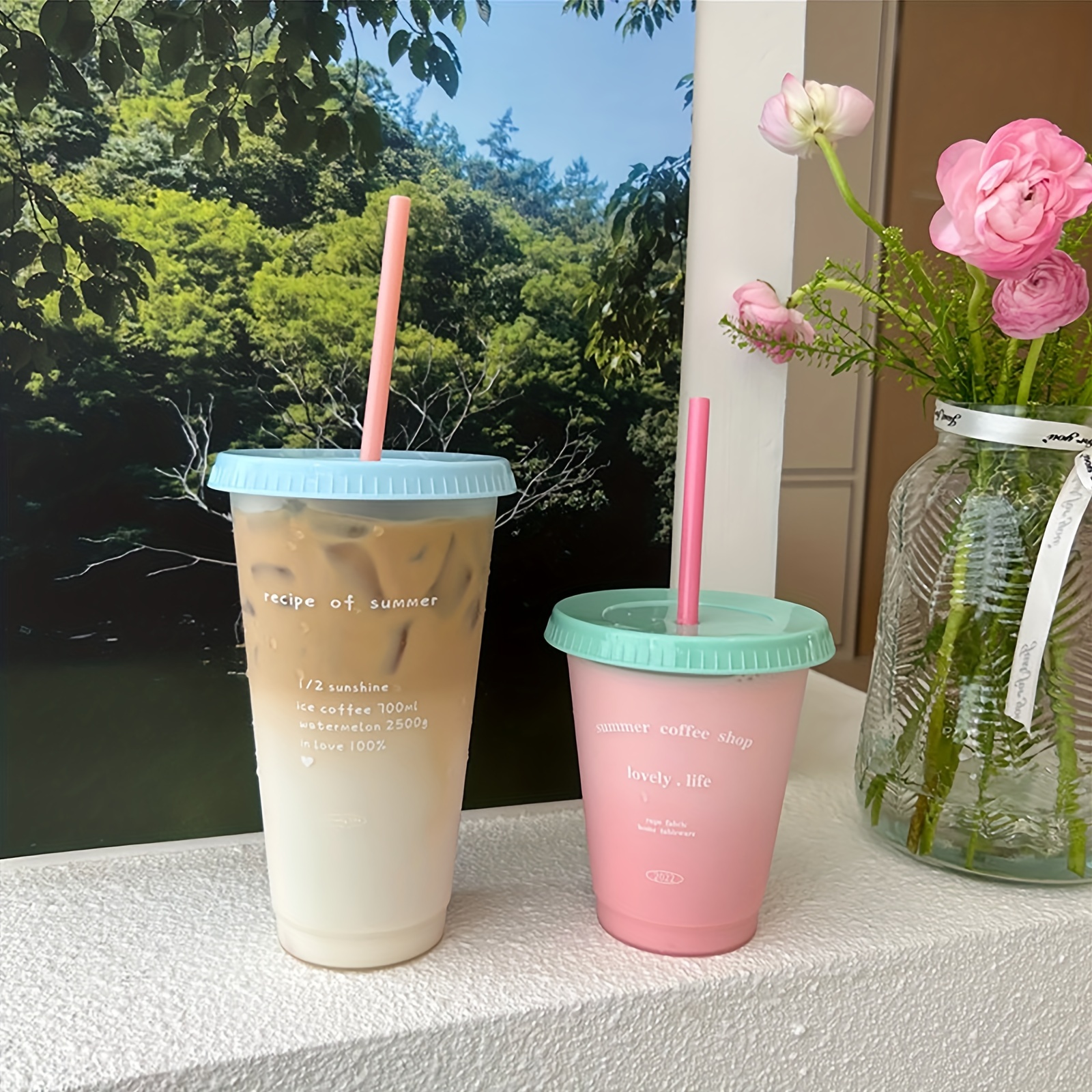 Glass Cup With Straw And Lid, 15.4oz (about 450g) Iced Coffee Cup