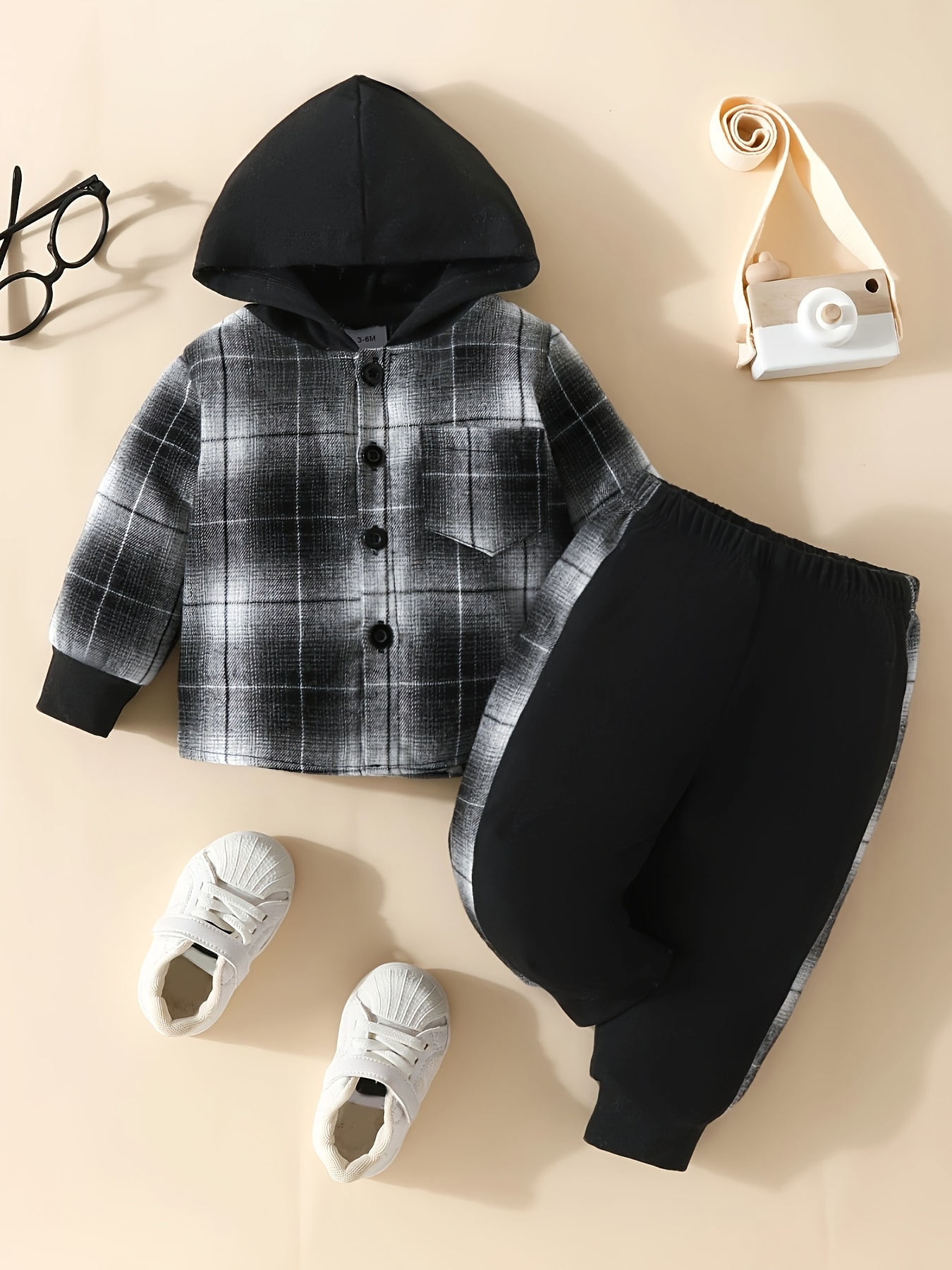 Toddler Baby Boy Outfits, Fall Winter Long Sleeve Shirt Hoodie Top + Color  Block Pants Set Classic Plaid Design Gifts For Kids