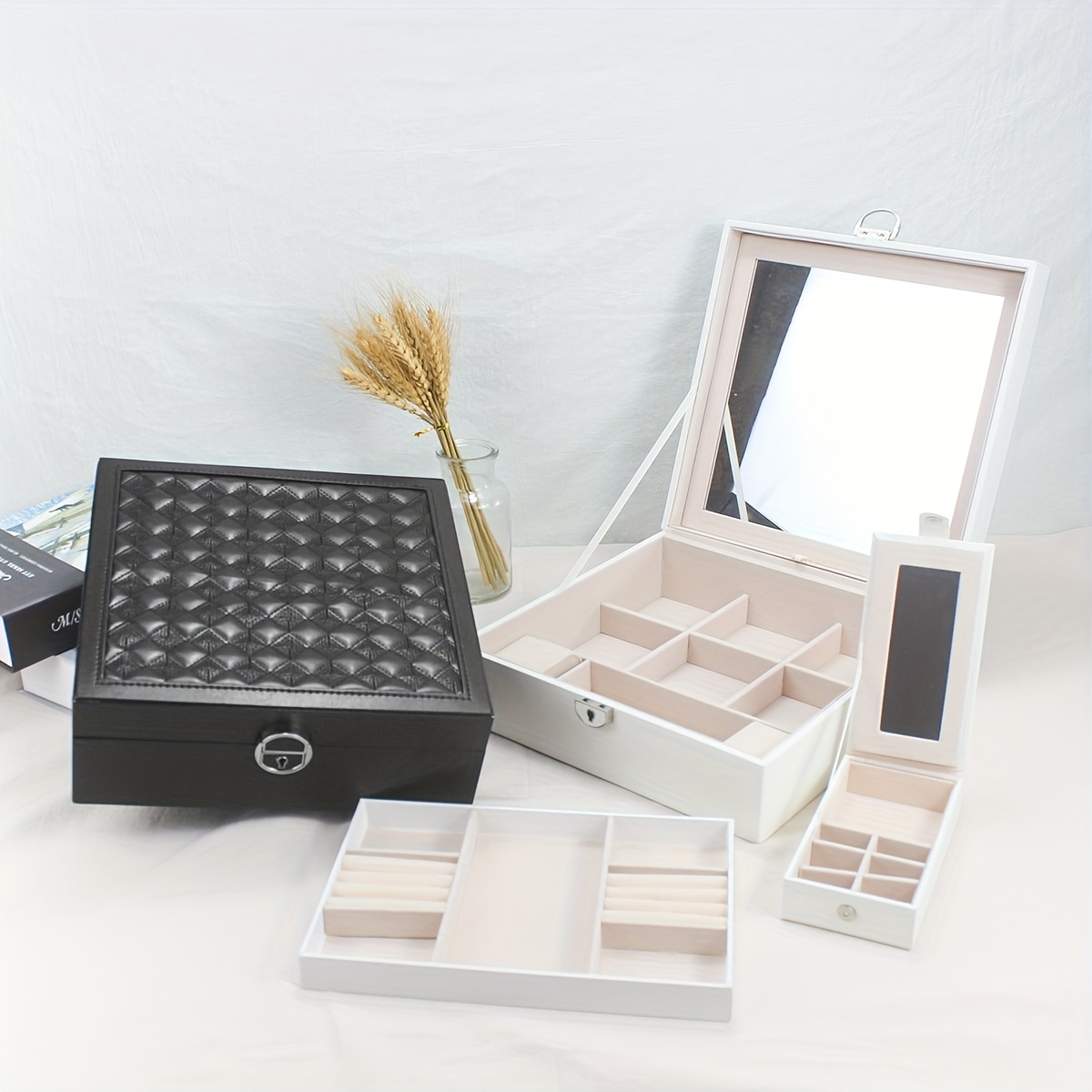 Large-capacity Jewelry Box Organizer With Mirror & Lock, Necklace Ring  Earring Storage Lockable Gift Box - Temu Bahrain