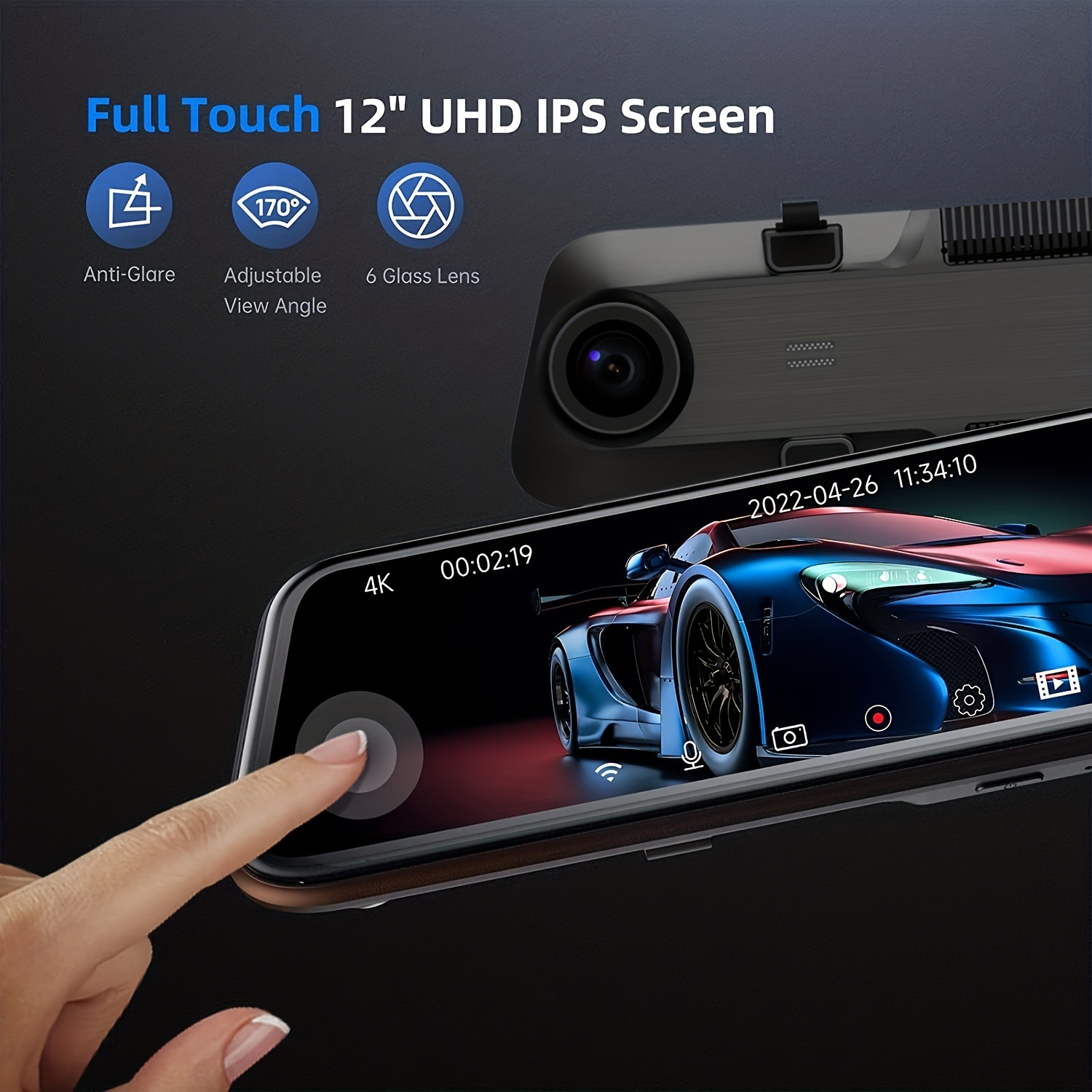  2.5K 12 inches UHD Mirror Dash Cam Front and Rear Camera, GPS  Rearview Mirror Camera for Cars & Trucks with IPS Touch Screen, Enhanced  Night Vision, Waterproof Backup Camera, Emergency Lock