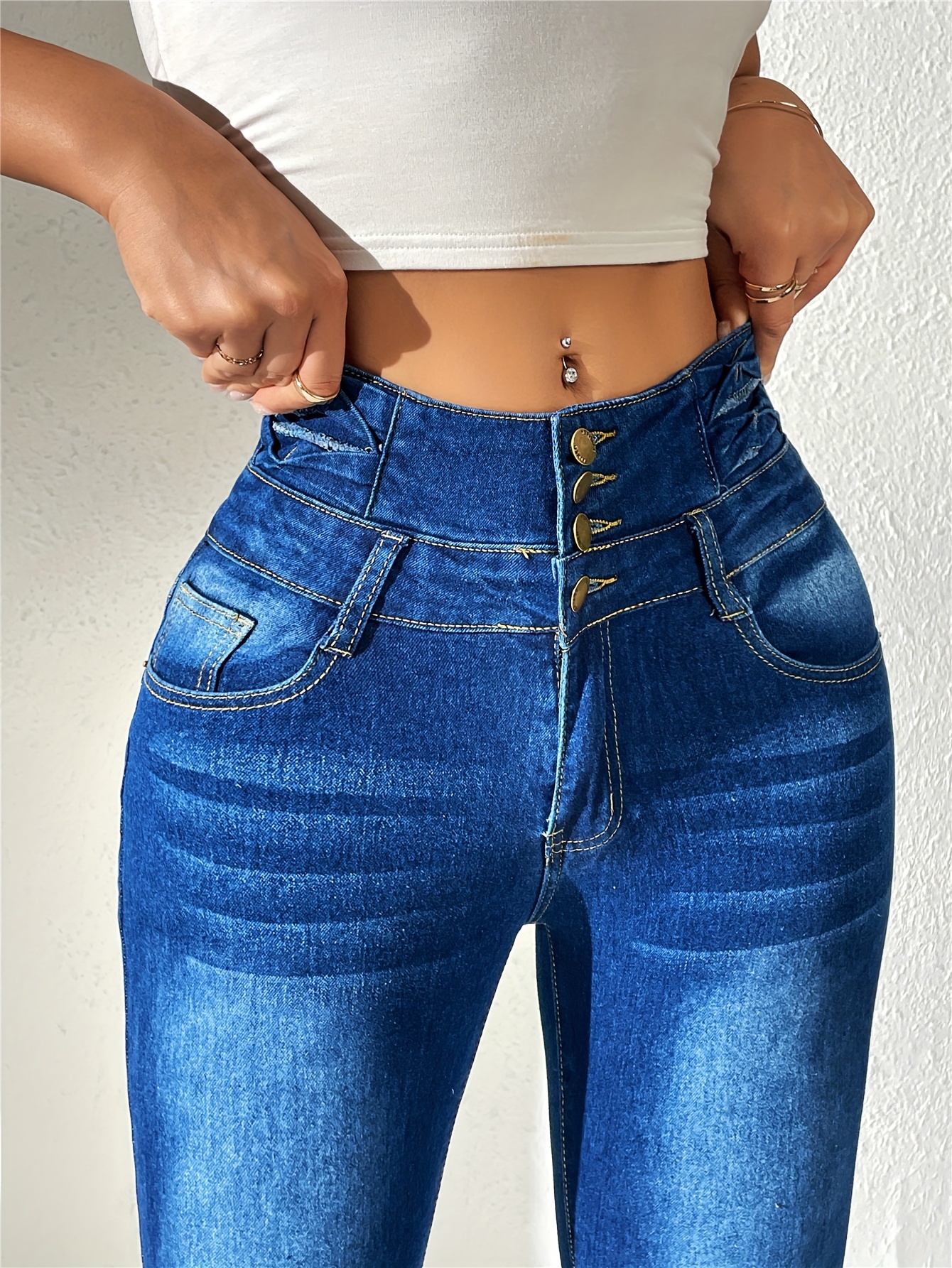 High Waist Hip lifting Denim Jeans Slim Fitting Slash Pocket - Temu
