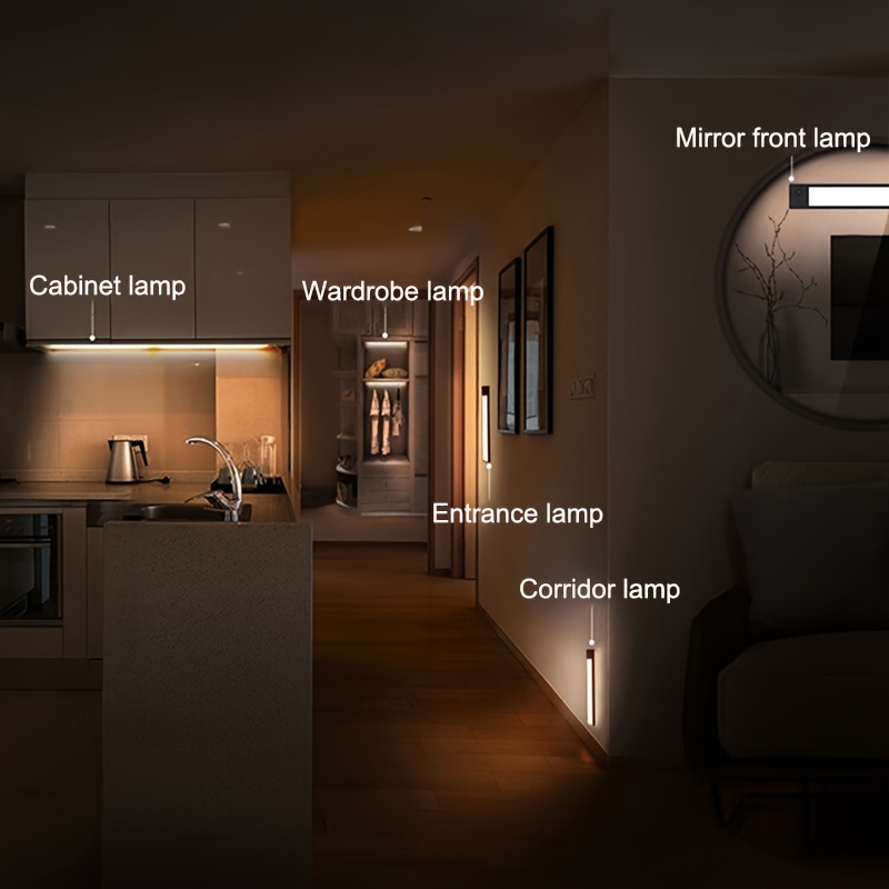 Luces LED recargables con sensor de movimiento para debajo del mostrador,  iluminación de armario, luces de cocina, 20 LED debajo del gabinete, luz