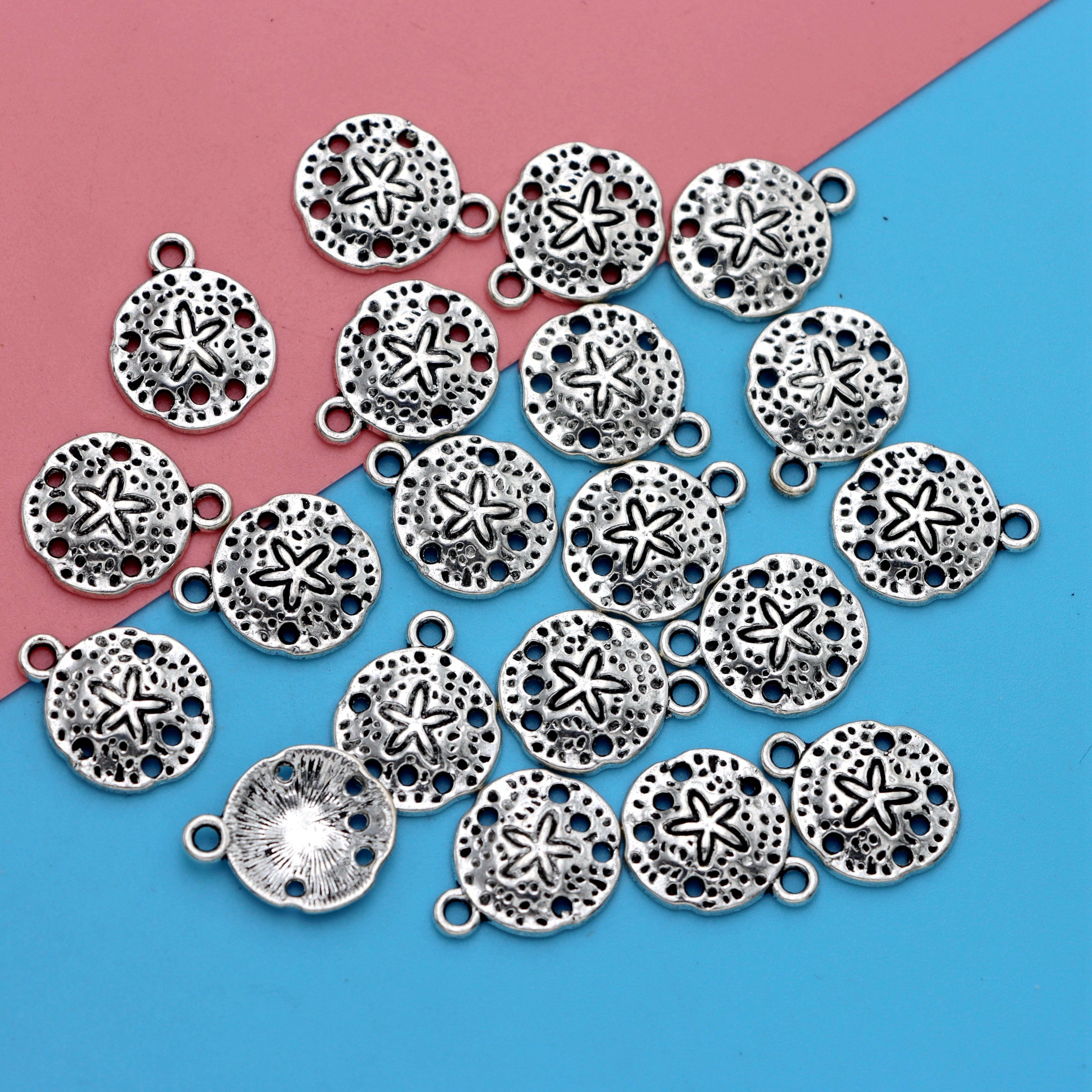 TEMU 20 pièces Pendentifs Charme Marin pour Création de Bijoux, Couleur Argentée Antique, Pendentifs Étoile de Mer et Dollar de Sable