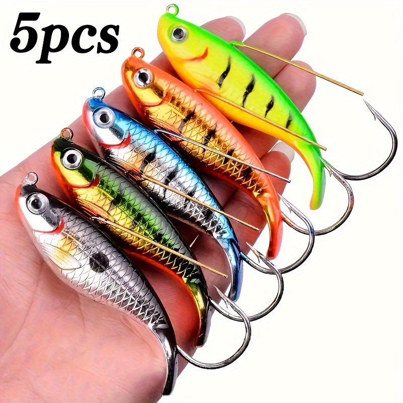 

5-pack Of New Vib Surface Lures: Zinc Alloy Body, 3d Eyes, Laser Skin, Double Circle, And Sharp Hooks For Aggressive Target Fish