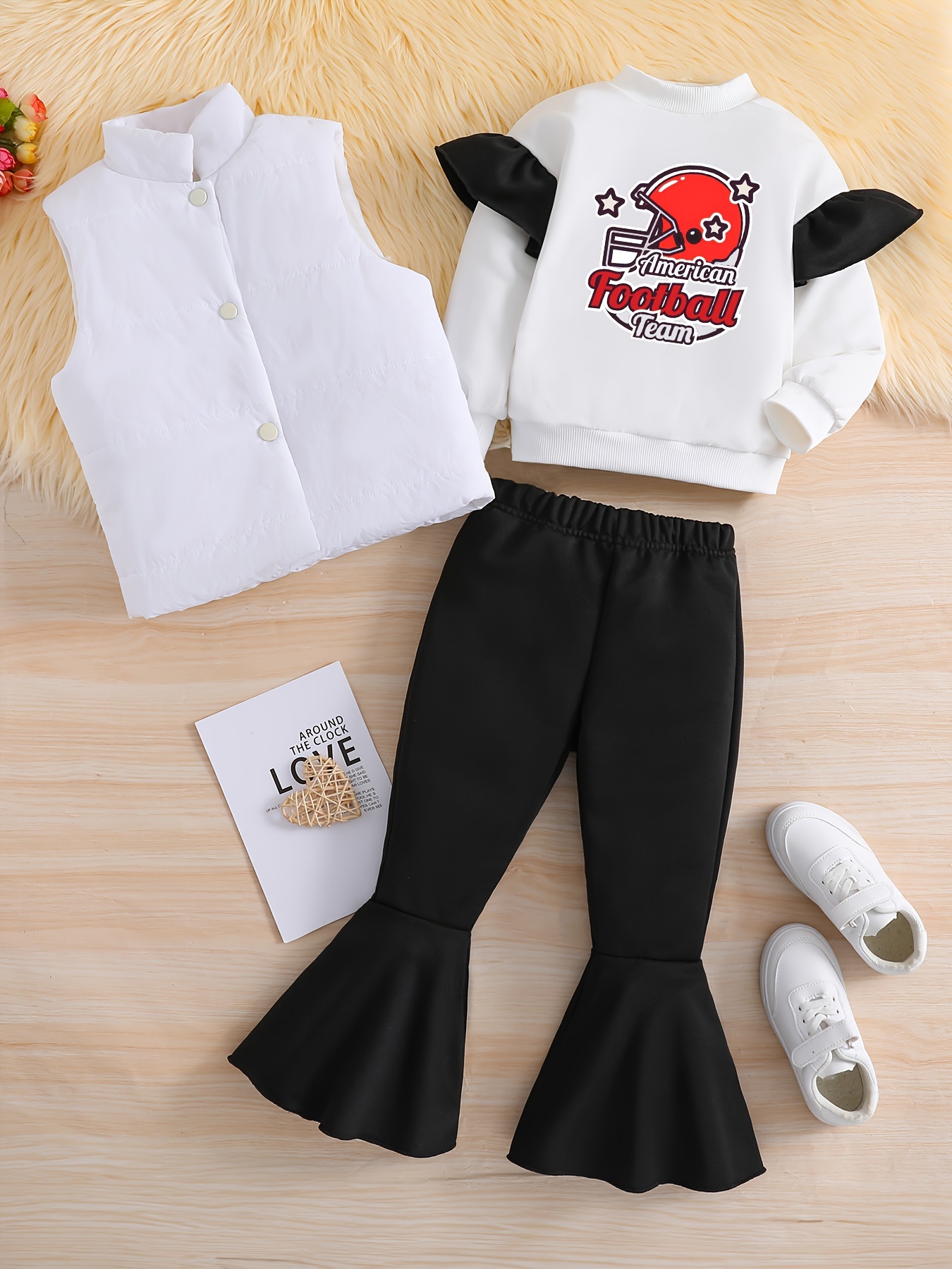 Football Team Print Sweatshirt Top American + Vest + Flare - Temu