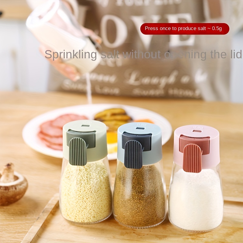 Quantitative Salt Shaker Fixed Amount 0.5g Salt Shaker Push Type Salt Control Bottle Seasoning Jar Kitchen Tool Dispenser Pepper Spice Container Glass