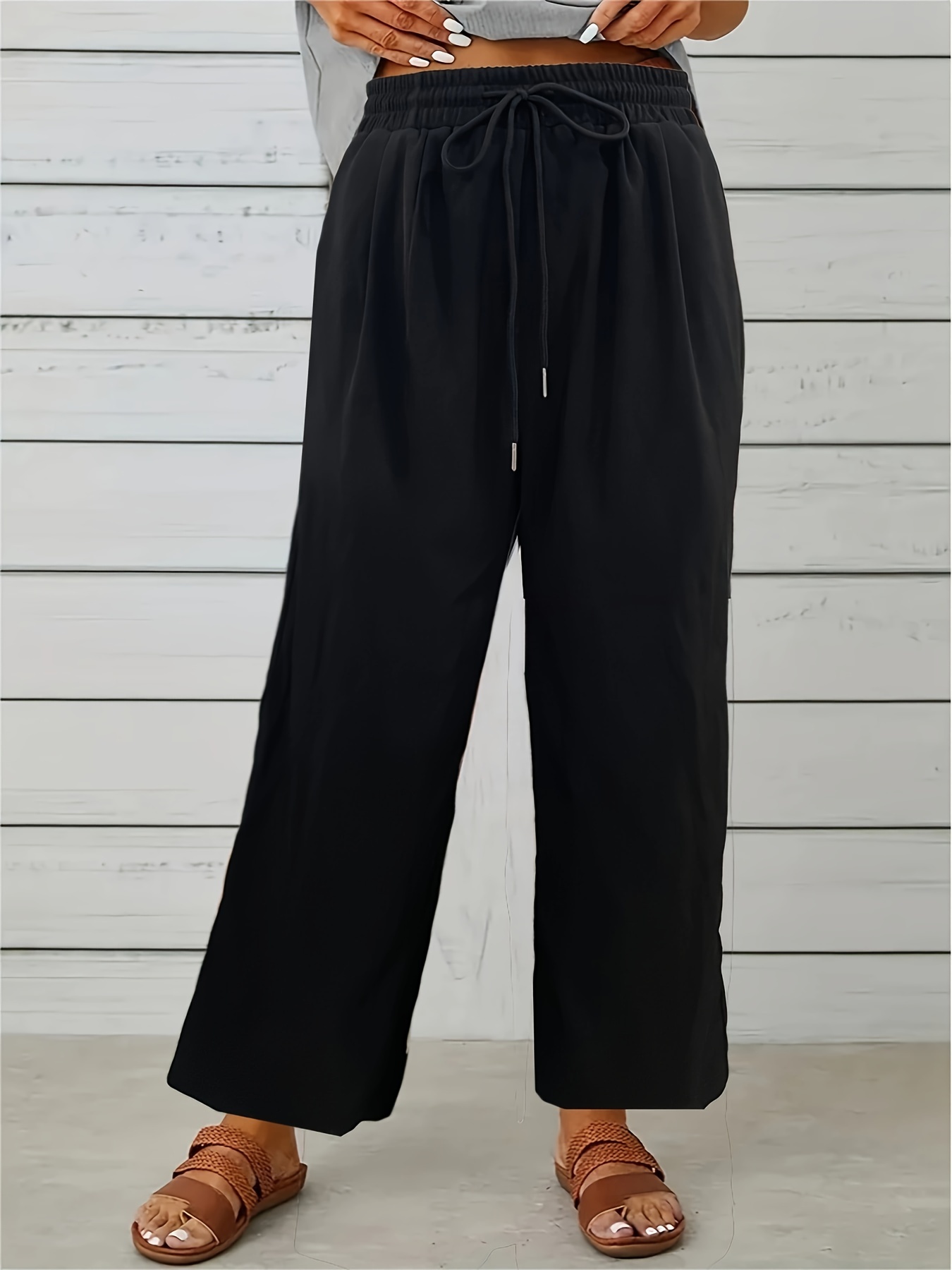Minimalist Solid Drawstring Pants Casual Long Length Elastic - Temu New  Zealand