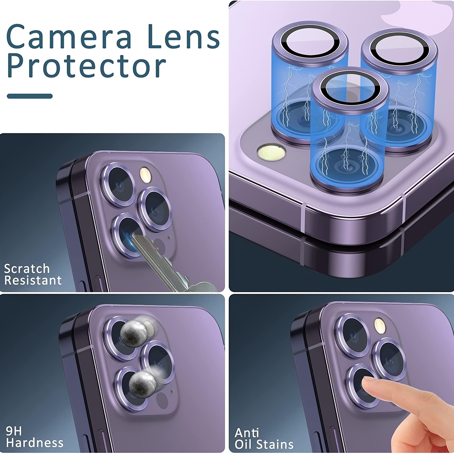 Protector de lente de cámara compatible con iPhone 14 y 14 Plus (6.1 y 6.7  pulgadas), cubierta de cámara Apple brillante con vidrio transparente