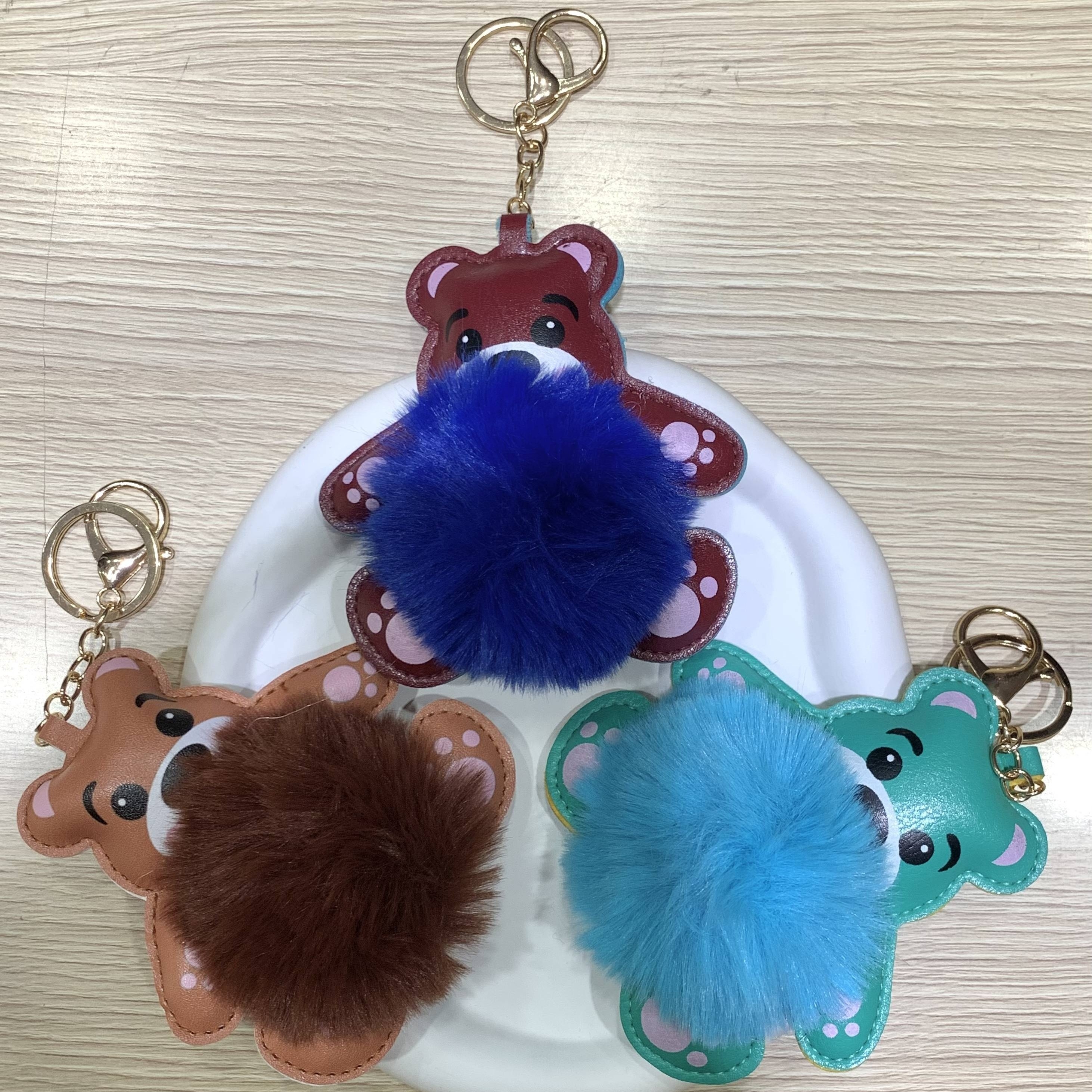 Cute Small Bear Real Fox Fur Ball Keychain Kids Toys Bag Ornaments Pendant  Women Car Key Rings Plush Trinkets Mobile Phone Chain