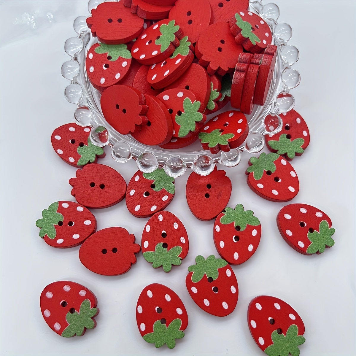 Red Pink Strawberry Wooden Buttons for Sewing DIY Craft