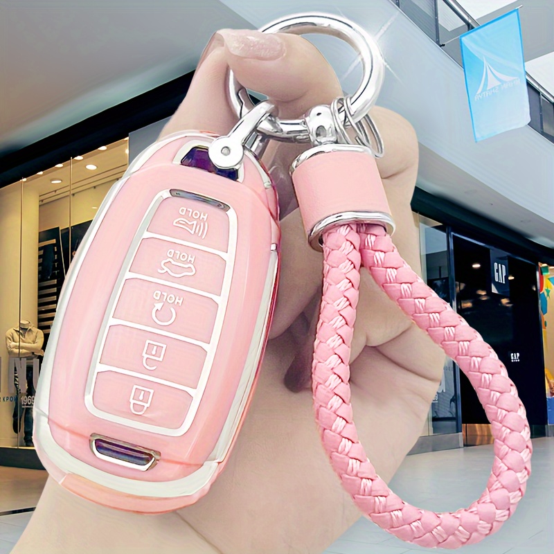 Étui à clés de voiture pour porte-clés de voiture avec logo Hyundai, porte- clés en cuir véritable pour protéger la clé de la télécommande des dommages  Smart Key Keyring Zipper Bag pour hommes