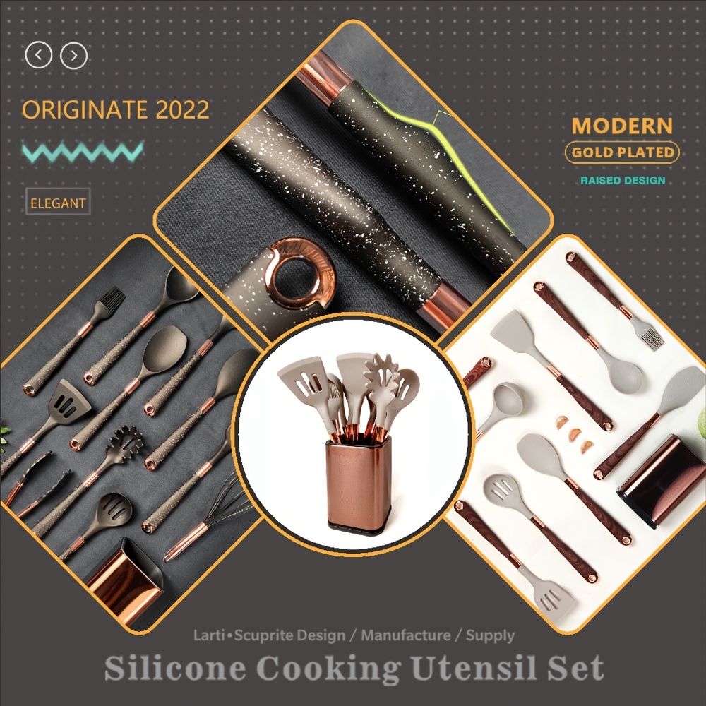 SPRINGOS Lot de 12 ustensiles de cuisine Accessoires pour la cuisine et la  pâtisserie, équipement de base en bambou et silicone (noir). : :  Cuisine et Maison