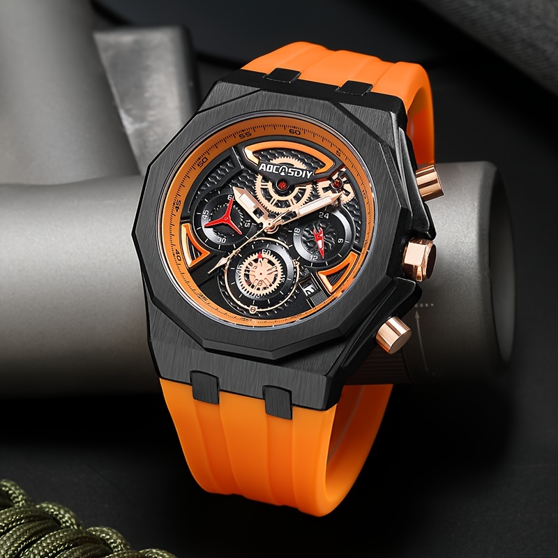 

Aocasdiy Colorful Dazzling Orange Series Men's Watches, Multi-functional Waterproof Luminous And Versatile Fashion Watches