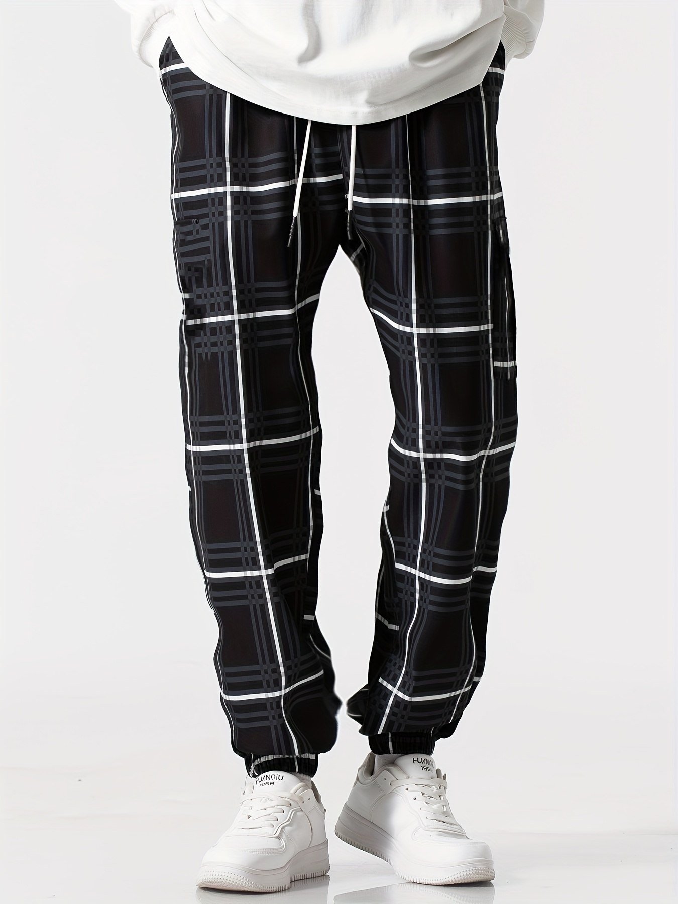 Black and best sale white plaid joggers