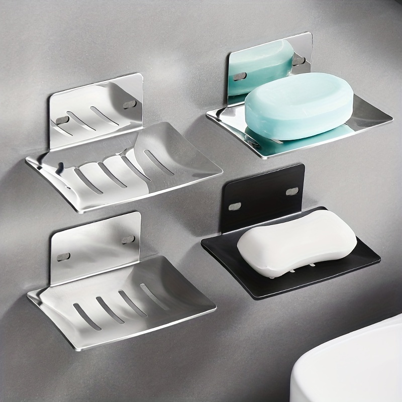 

Stainless Steel Wall-mounted Soap Dish - No Drill, Square Bathroom Holder With Drainage For Easy Cleaning