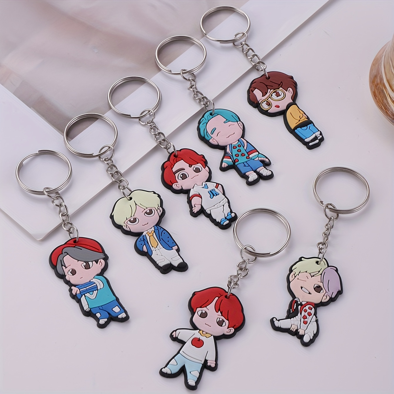 

7pcs Kpop Stars Keychain Cute Kawaii Key Chain Ring Purse Bag Backpack Charm Earbud Case Cover Accessories Women Daily Uses Fans Gift