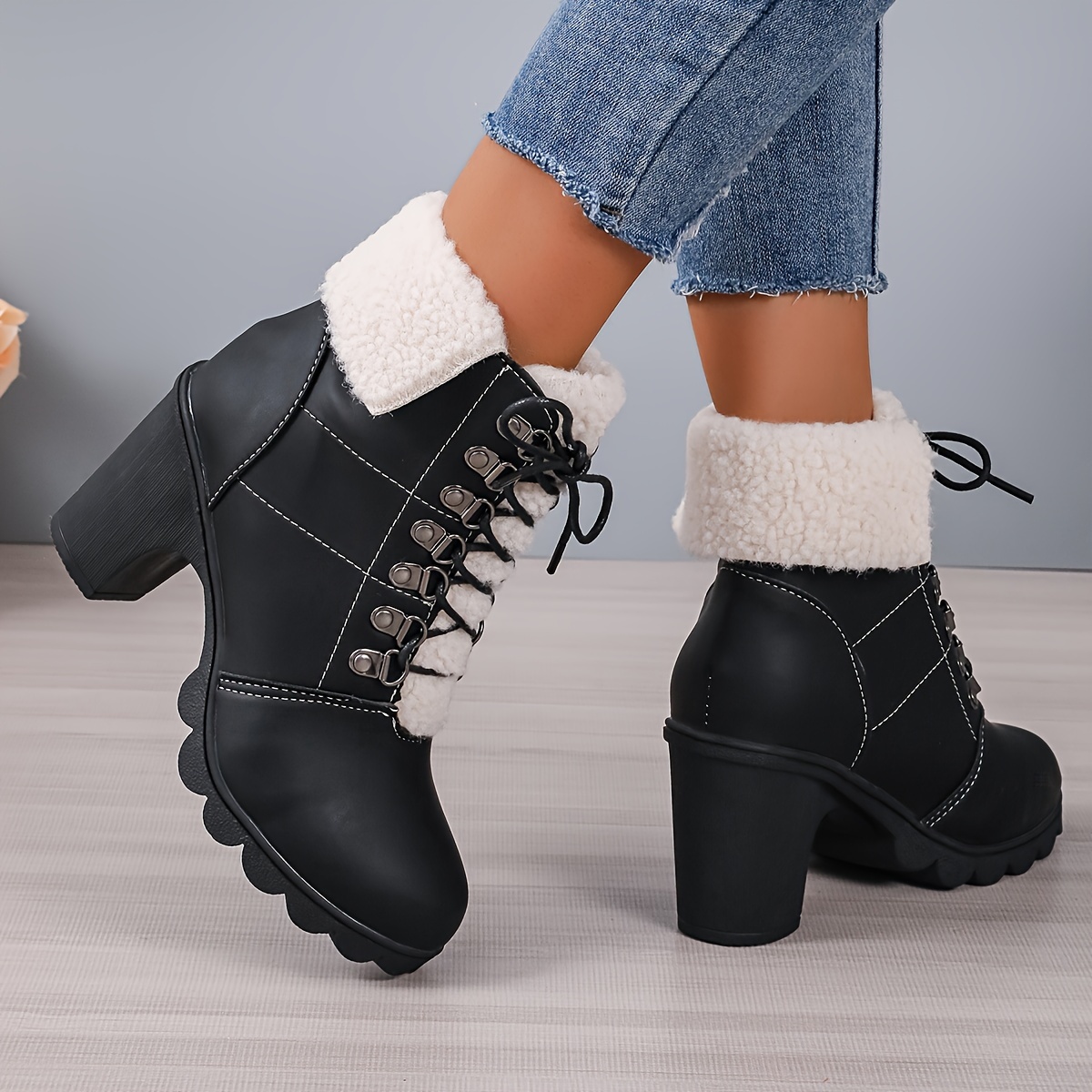 Women's Fleece Lined Ankle Boots Thermal Chunky Low Heeled - Temu