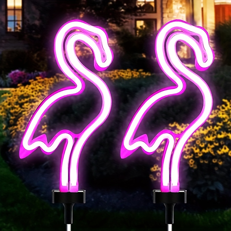 1 2pcs flamingo solar lawn lights outdoor flamingo neon lights for home yard lawn decorative flamingo pink waterproof decorative flamingo lights for garden patio access details 3