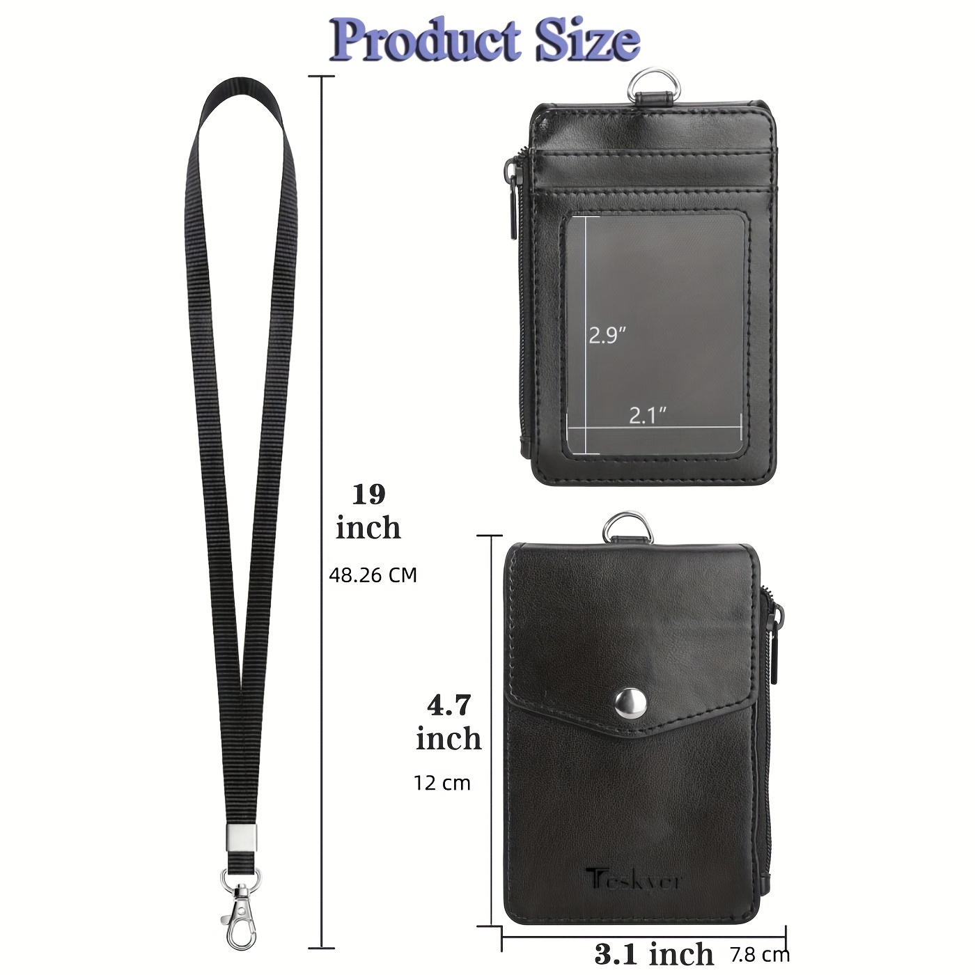 Life-Mate Badge Holder - Leather ID Card Holder Wallet Case with 3 Cards Slot and Neck Lanyard/Strap. Additional Retractable Badge Reel with Belt