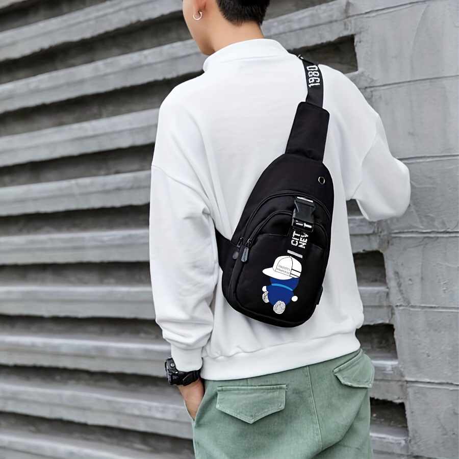 Men Minimalist Sling Bag With Earphone Hole