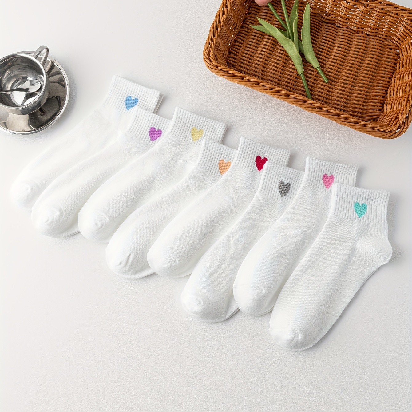 

6/8 Pairs Heart Print Socks, Comfy & Breathable All-match Socks, Women's Stockings & Hosiery