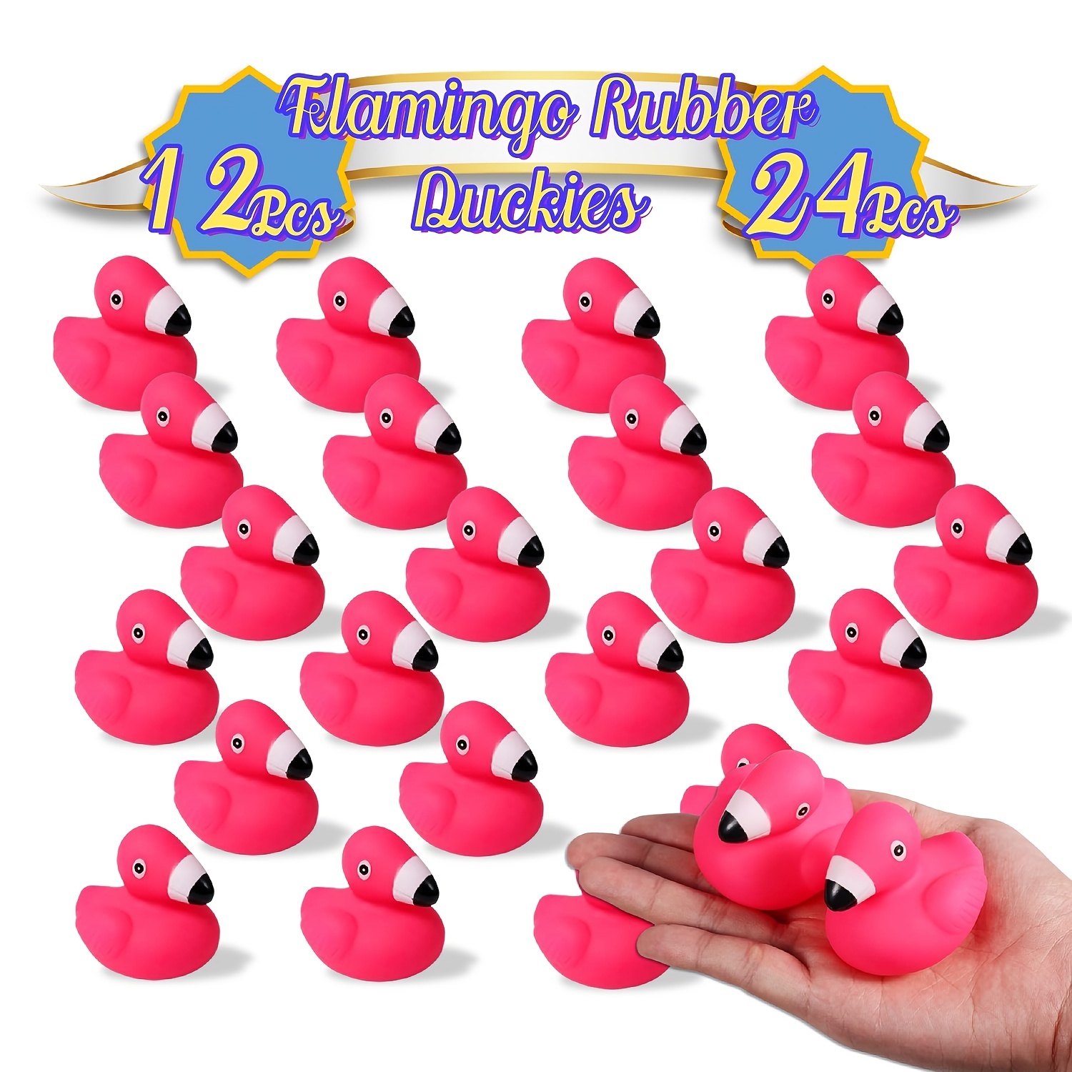 

12/24pcs Flamingo Rubber Duckies Bulk Pink Flamingos Bath Toys Floating Squeak Flamingo Toy Seasonal Holiday Rubber Ducks For Shower Party Favors, Cake Decoration, Classroom Prizes Easter Gift