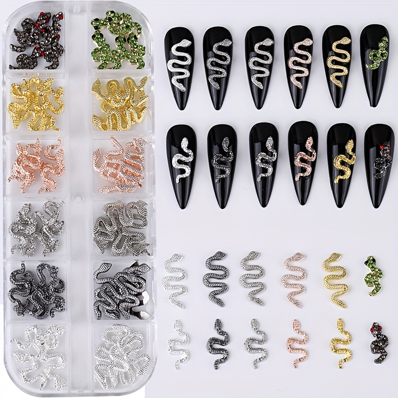 Alloy Snake Nail Art Charms With Rhinestones 3d Nail Gem - Temu