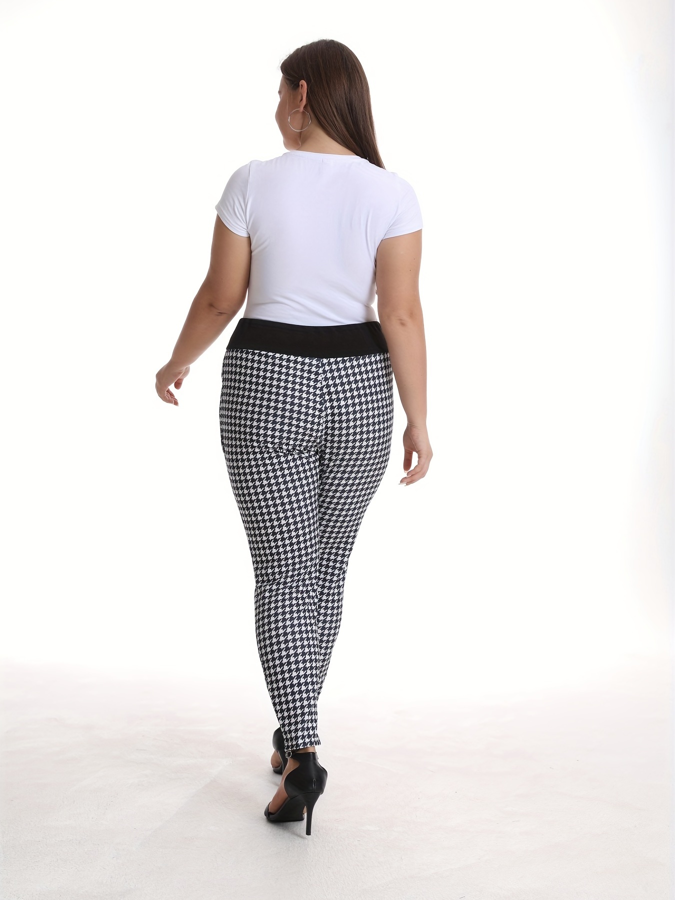 Houndstooth Pattern Double Breasted Skinny Pants - Plus Size