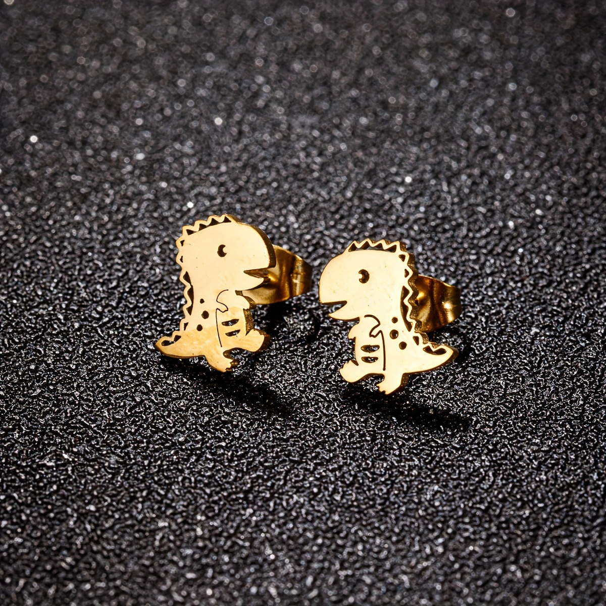 Image of 1 Pair Cute Stainless Steel Dinosaur Earrings Jewelry Minimalist Animal Earings Studs Kawaii Accessory Brinco