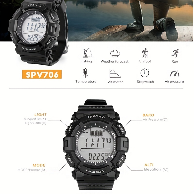 Spovan Digital Fishing Watch With Altimeter Barometer And