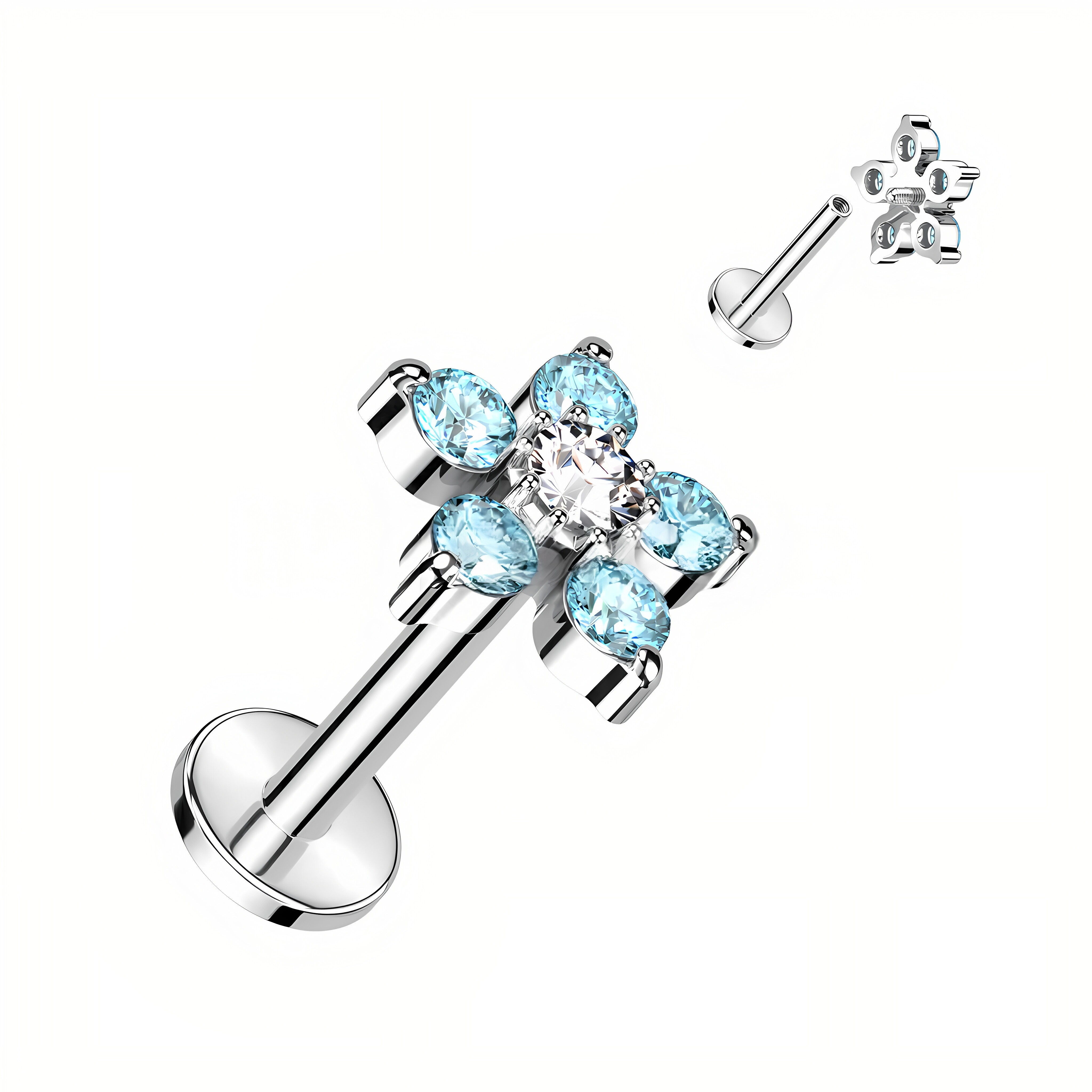 Floral Zirconia Ear Studs Stainless Steel