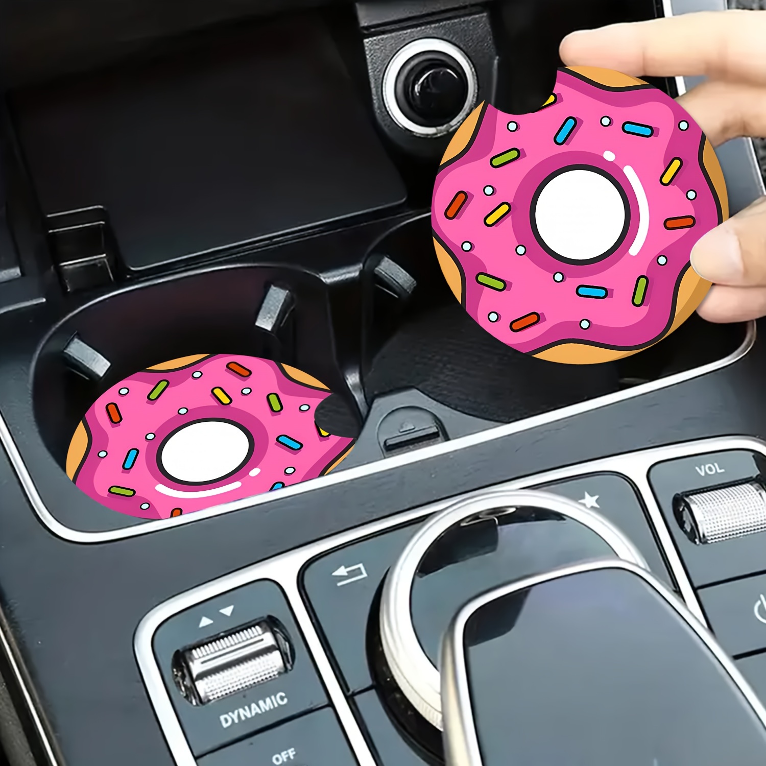 

2pcs Colorful Donuts, Car Cup Holder Coasters, Universal Auto Anti-slip Insert Coaster, Rubber Car Coasters With A Finger Notch For Women And Men