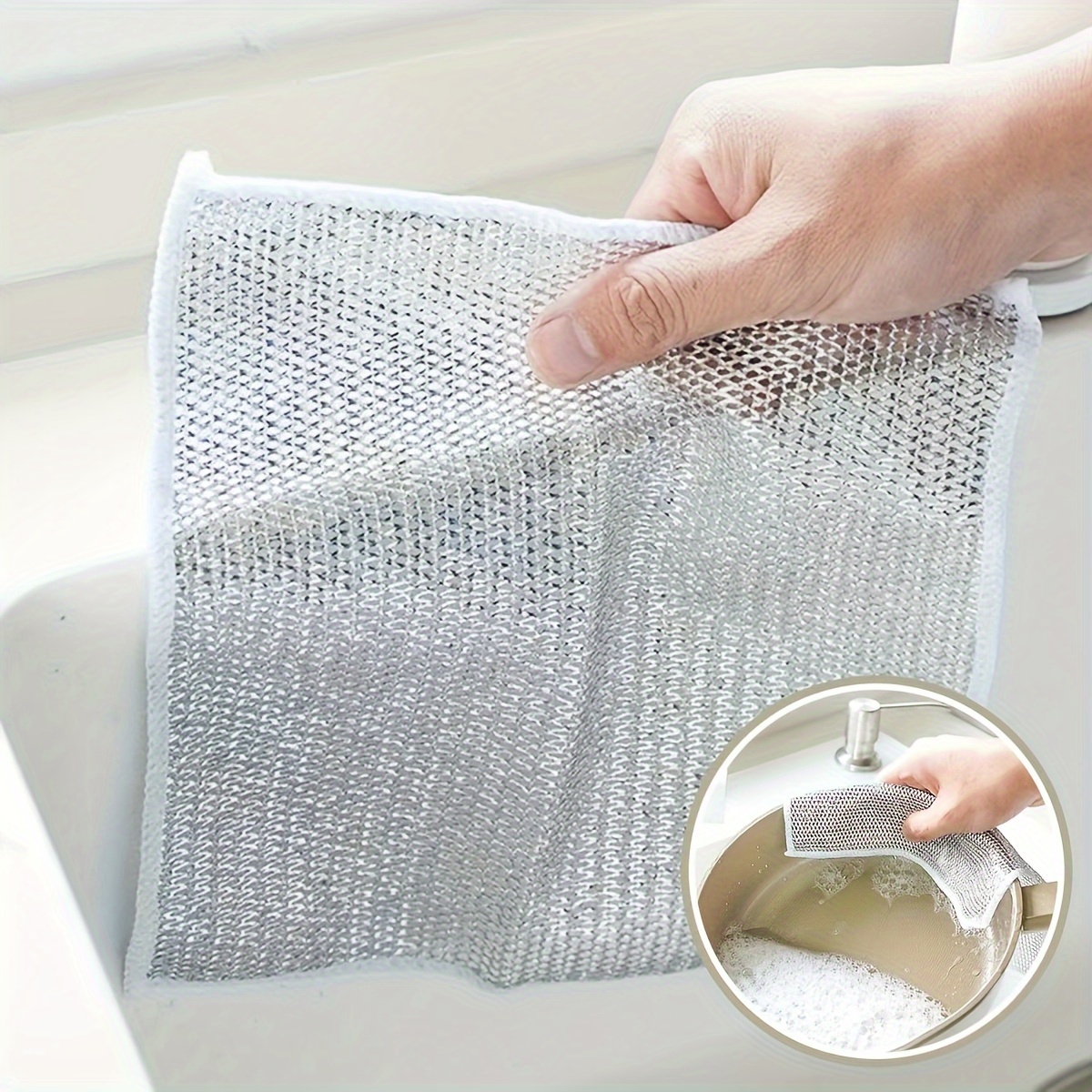 5/10pcs, Wire Dishwashing Cloth, Mesh Dishcloth For Kitchen Stove  Dishwashing And Pot Washing, Grid Non-Stick Oil Oil-Free Kitchen Cleaning  Cloth, Kitchen Stove Range Hood Pot Dish Sink Cleaning Cloth, Stains Dirts  Removal