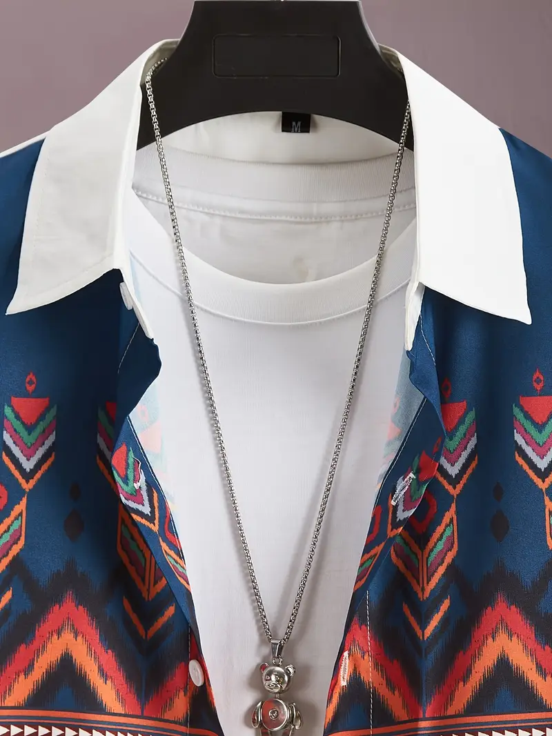 bohemian mens summer short sleeve lapel shirt gift for men details 2