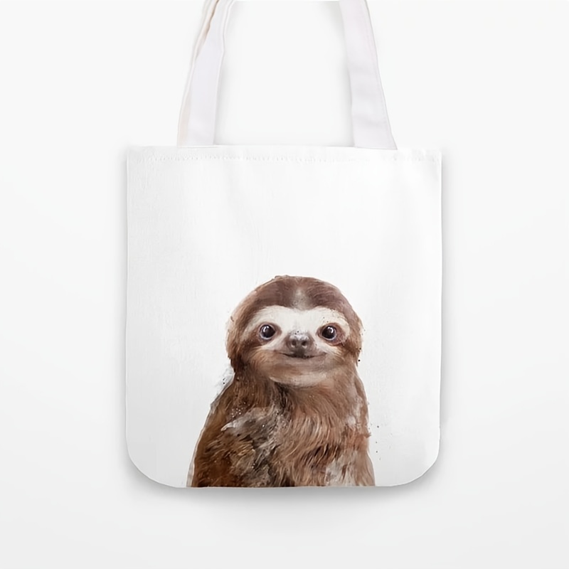 Kawaii Sloth Pattern Canvas Bag Lightweight Shopper Bag Portable Simple Bag For School