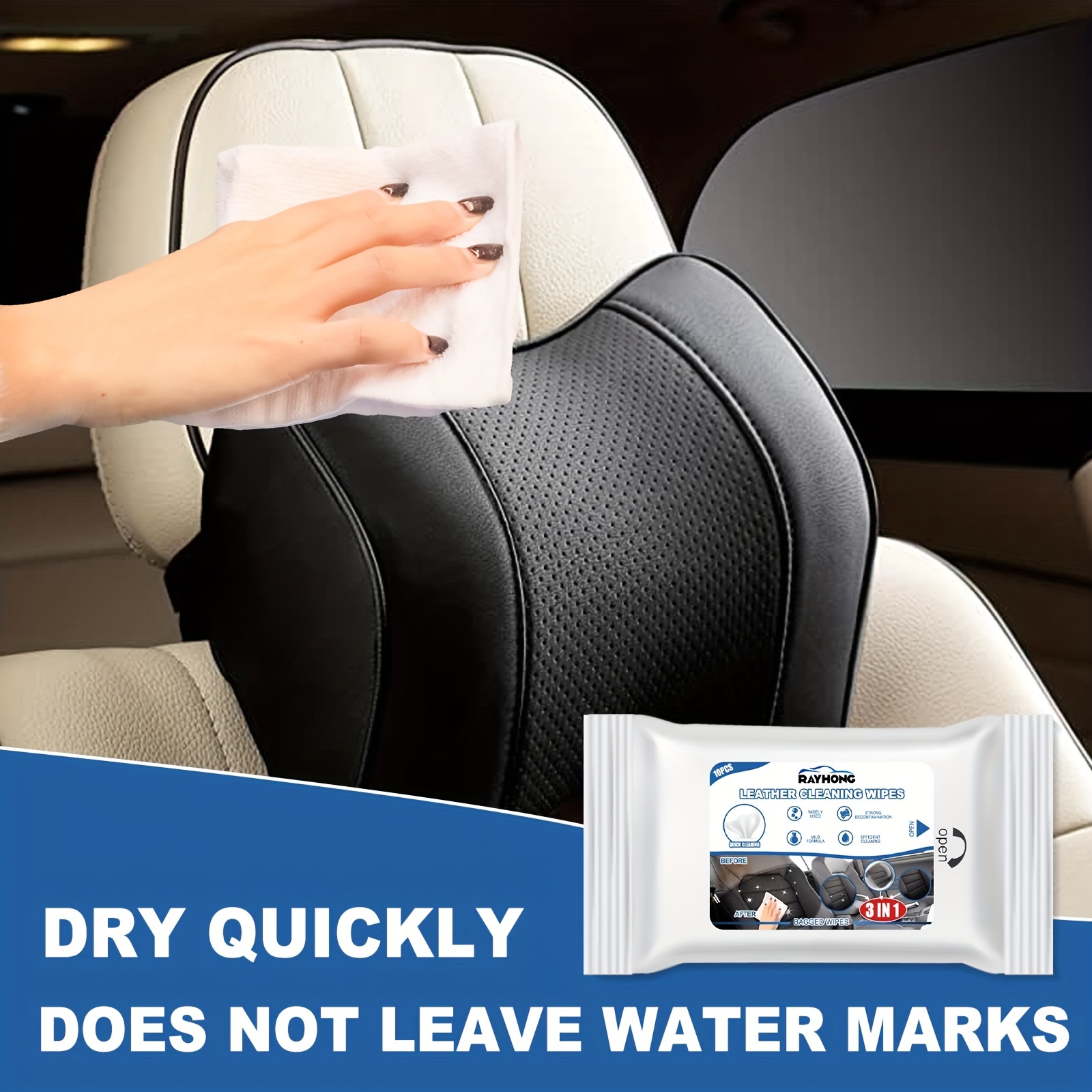 Mantenga el interior de su automóvil como nuevo con nuestras toallitas:  limpieza de vidrio, cuero, sofá, instrumentos y volante