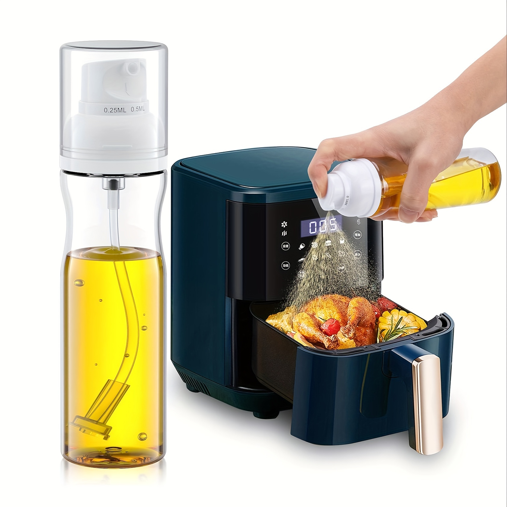 Pulverizador de aceite para cocinar, pulverizador de aceite de oliva de  vidrio de 240 ml, botella de spray de aceite de oliva, accesorios de cocina  para freidora de aire, pulverizador de aceite